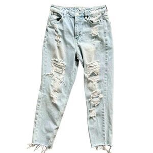 SWS Streetwear Society Mom Light Wash Distressed Ultra High Rise Jeans size 7